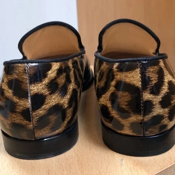 CHRISTIAN LOUBOUTIN Laperouza Brown Gold Leopard Print Patent Leather Loafer 37